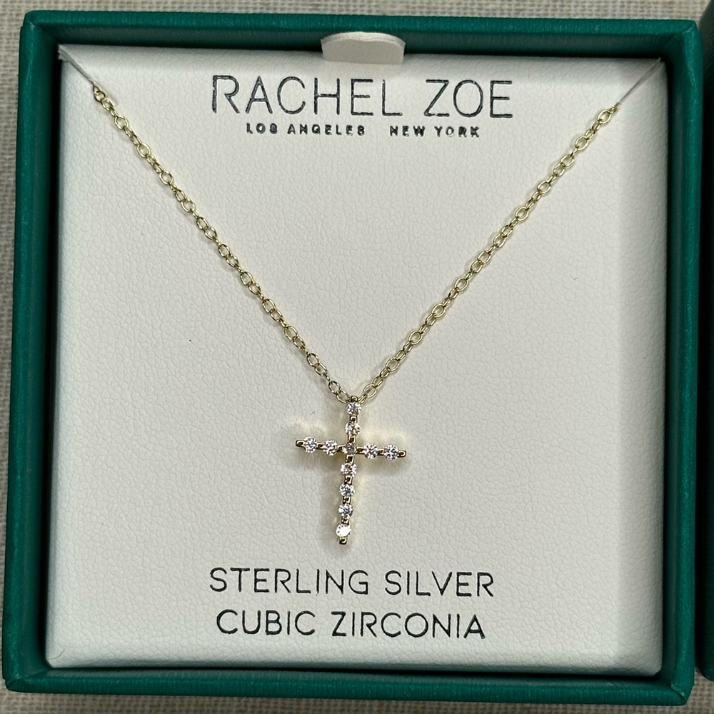 RACHEL ZOE Gold Plated Sterling Silver Elegant Gold Cross Necklace
